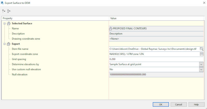 Civil3D-DEM-tif-export-settings