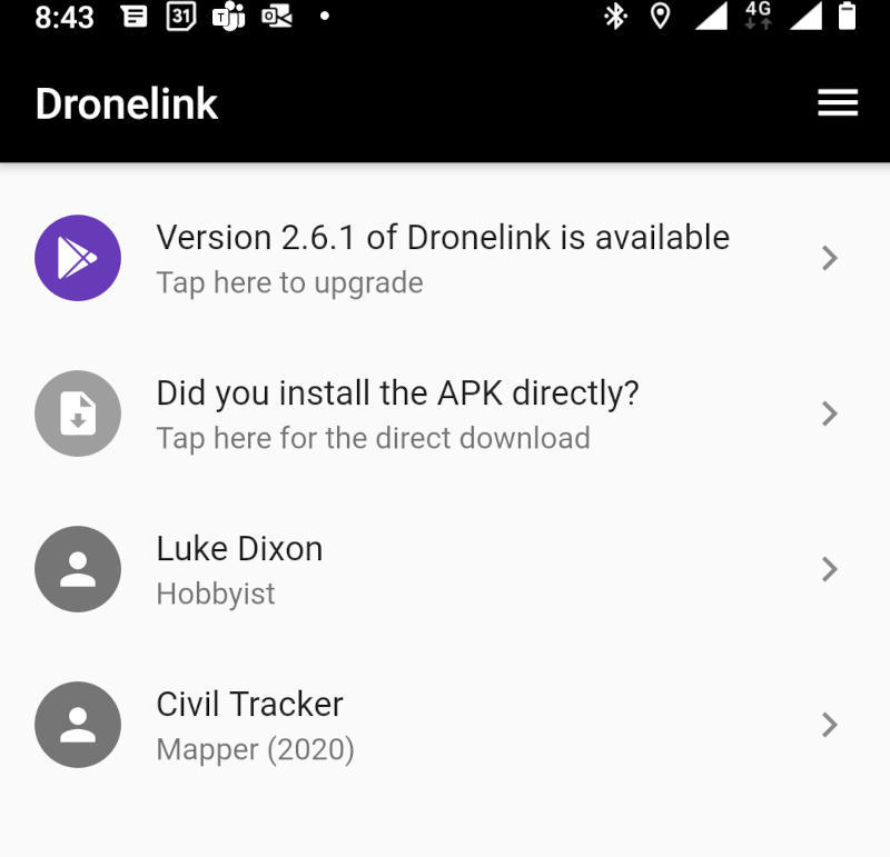 First Screen That the user sees when opening he Dronelink Native App