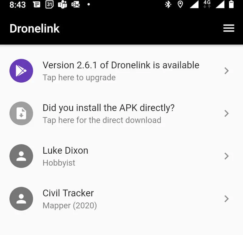 First Screen That the user sees when opening he Dronelink Native App
