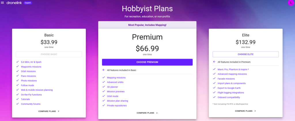 Hobbyist pricing plan for Drone link subscription