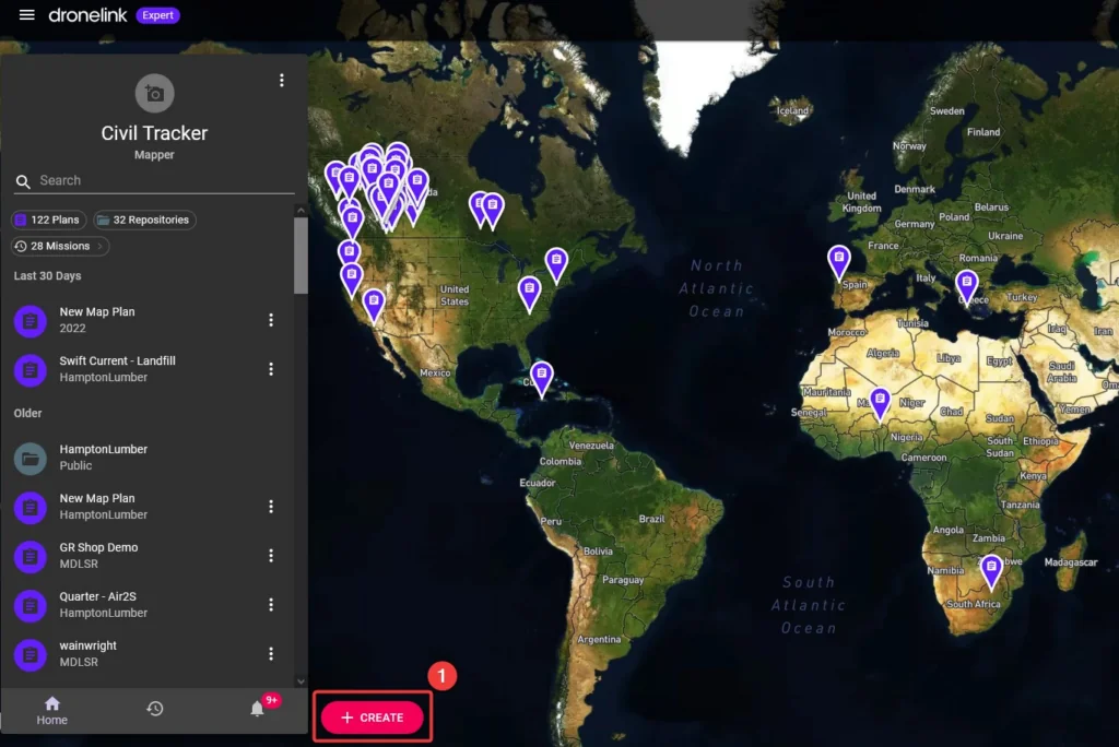 Click to create a Dronelink mapping plan