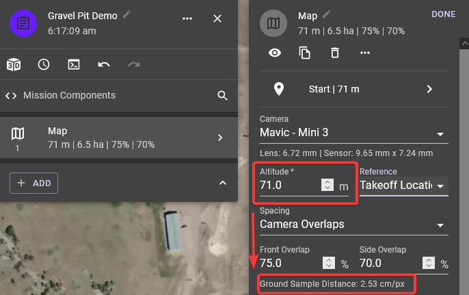 Selecting your flight height in Dronelink