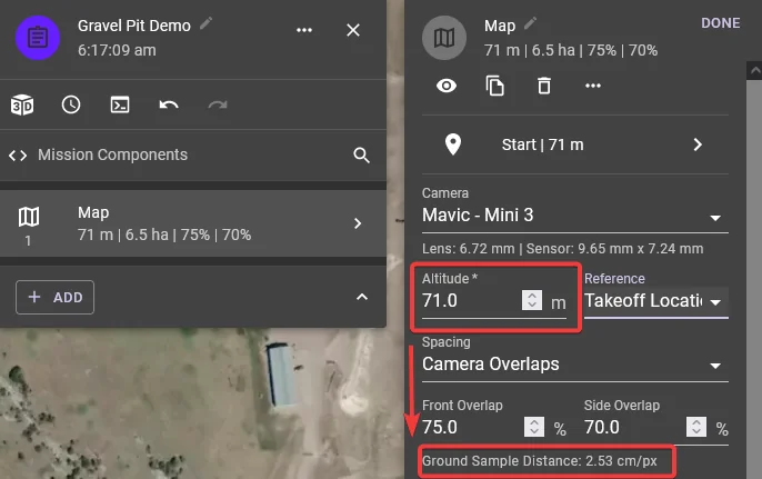 Selecting your flight height in Dronelink