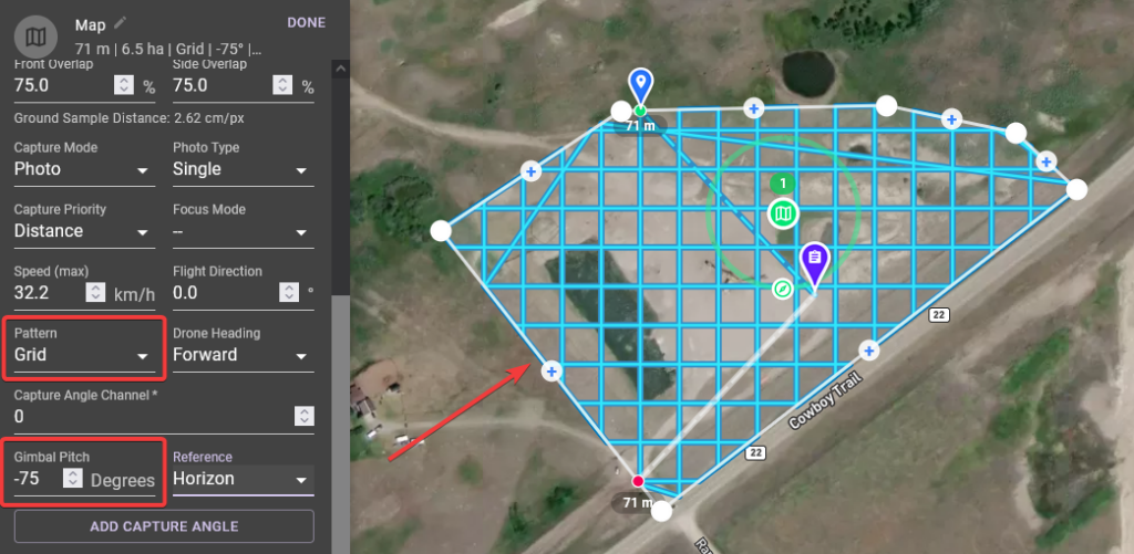 Dronelink grid pattern flying