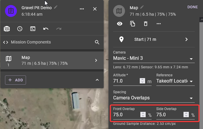 Set front and side overlap in Dronelink